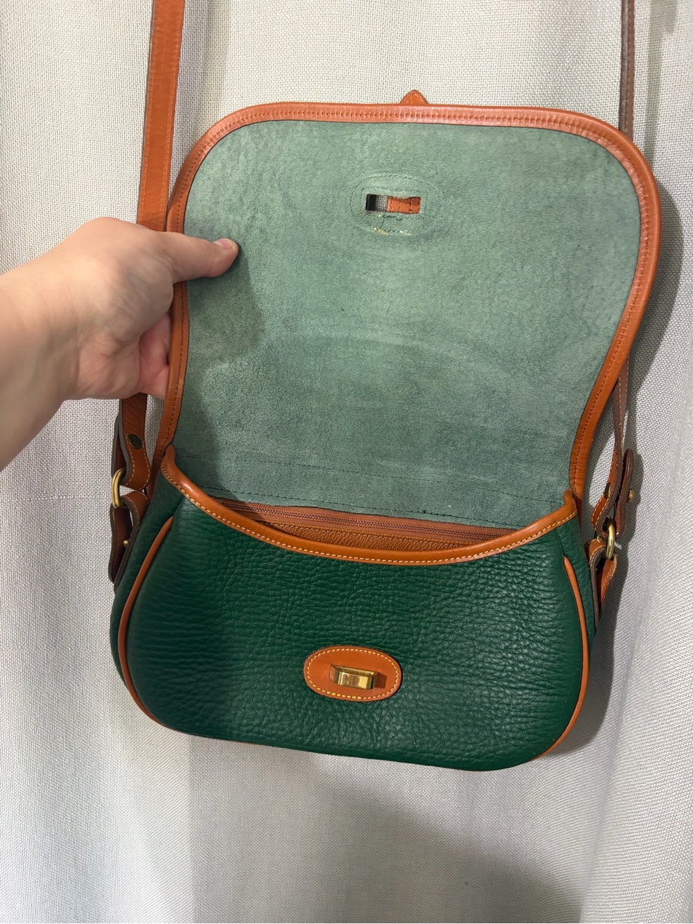 Dooney & Bourke Forest Green and Tan Leather Crossbody - Picture 2 of 7